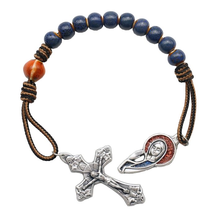 一端念珠-国风-圣母-陶瓷花釉圆珠-多种颜色-绳编原创-8mm Catholic religious art