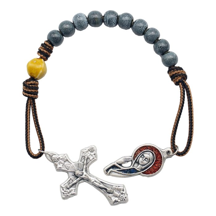 一端念珠-国风-圣母-陶瓷花釉圆珠-多种颜色-绳编原创-8mm Catholic religious art