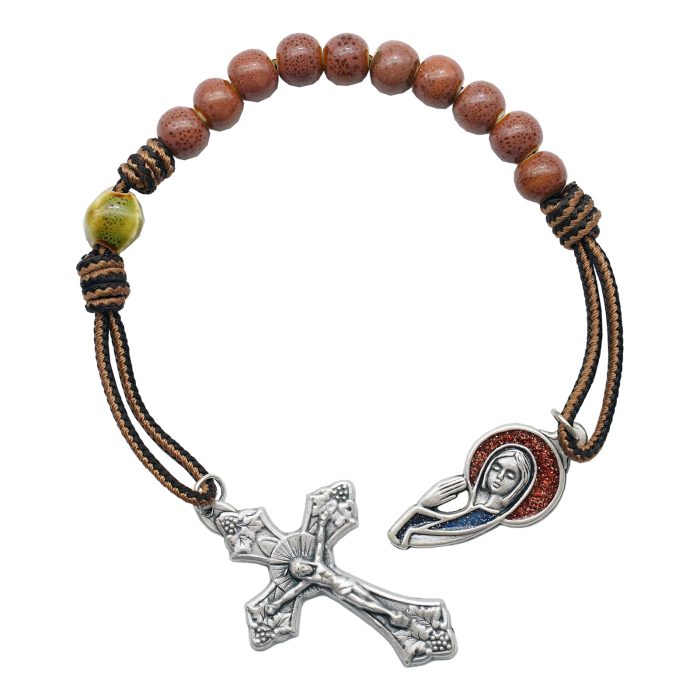 一端念珠-国风-圣母-陶瓷花釉圆珠-多种颜色-绳编原创-8mm Catholic religious art