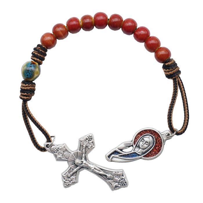 一端念珠-国风-圣母-陶瓷花釉圆珠-多种颜色-绳编原创-8mm Catholic religious art