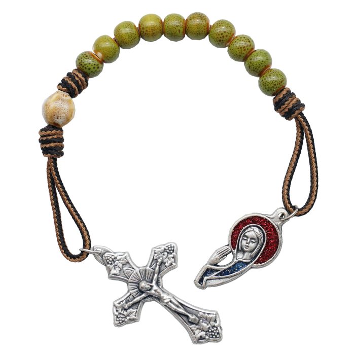 一端念珠-国风-圣母-陶瓷花釉圆珠-多种颜色-绳编原创-8mm Catholic religious art