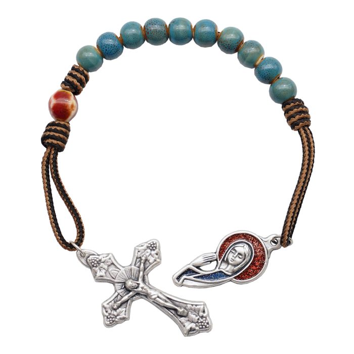 一端念珠-国风-圣母-陶瓷花釉圆珠-多种颜色-绳编原创-8mm Catholic religious art