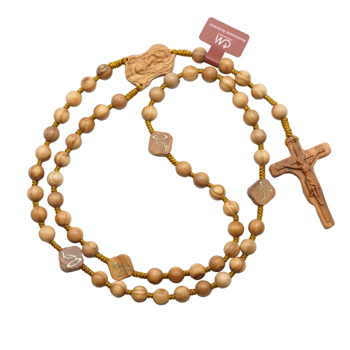 玫瑰念珠-万福圣母-橄榄木-绳编-8mm-珠送念珠包 Catholic religious art