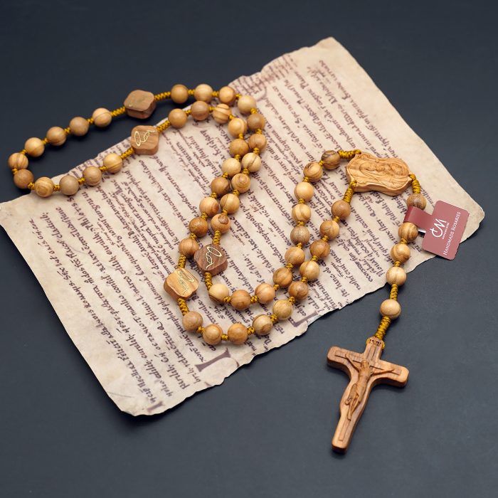 玫瑰念珠-万福圣母-橄榄木-绳编-8mm-珠送念珠包 Catholic religious art