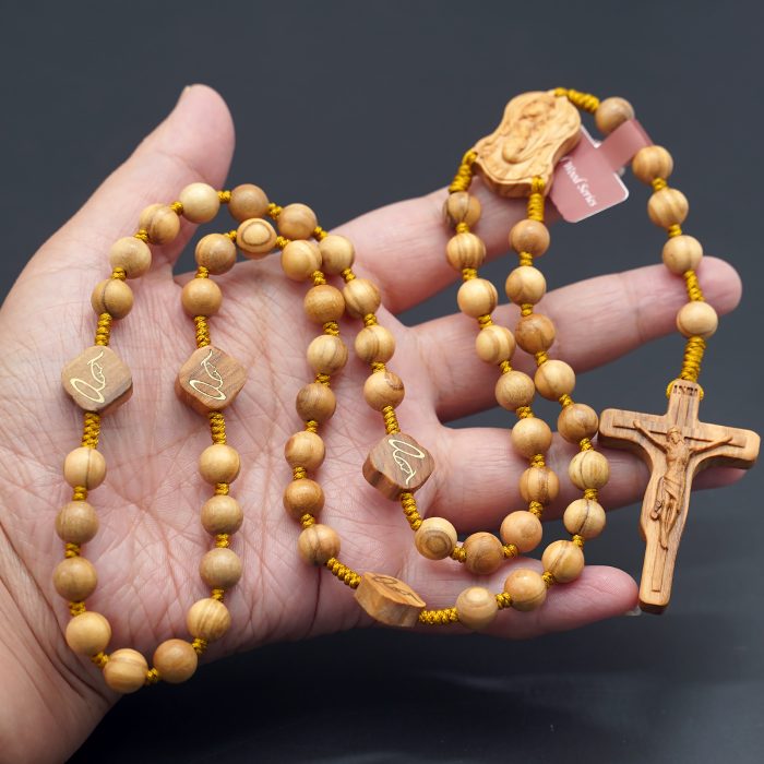 玫瑰念珠-万福圣母-橄榄木-绳编-8mm-珠送念珠包 Catholic religious art