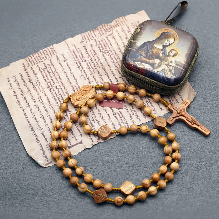 玫瑰念珠-万福圣母-橄榄木-绳编-8mm-珠送念珠包 Catholic religious art