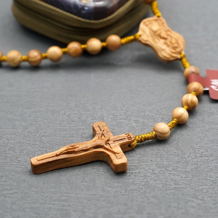 玫瑰念珠-万福圣母-橄榄木-绳编-8mm-珠送念珠包 Catholic religious art