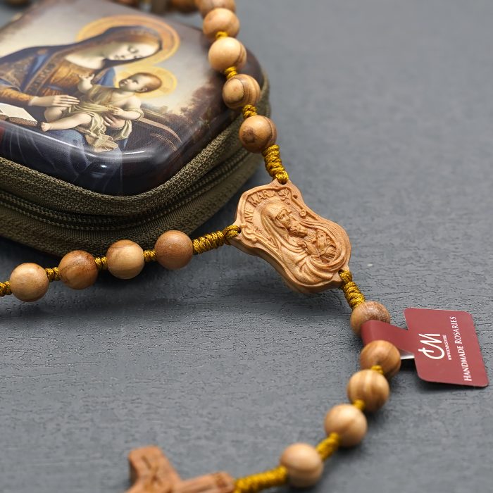 玫瑰念珠-万福圣母-橄榄木-绳编-8mm-珠送念珠包 Catholic religious art