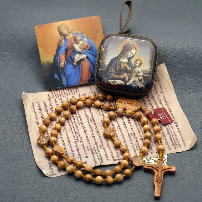 玫瑰念珠-万福圣母-橄榄木-绳编-8mm-珠送念珠包 Catholic religious art