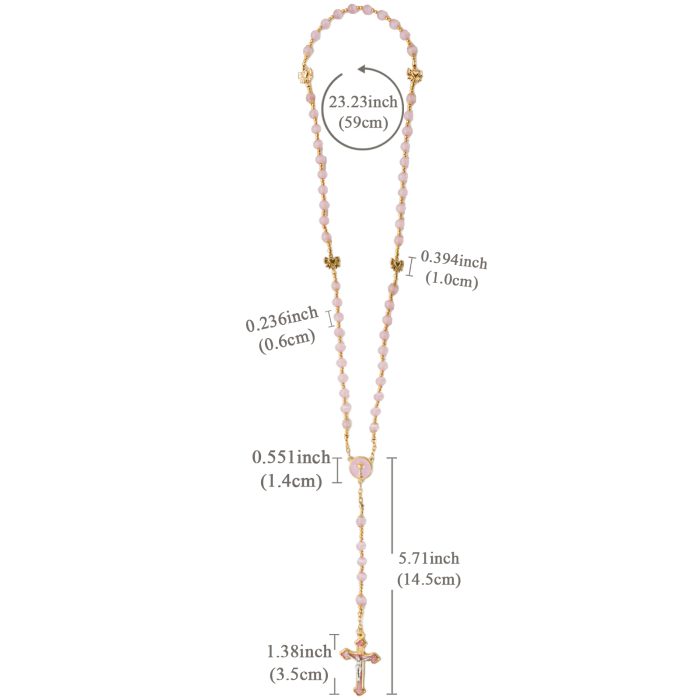 玫瑰念珠-圣爵蝴蝶结-粉水晶/粉水晶-6mm送念珠包 Catholic religious art