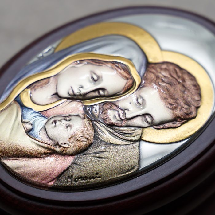 玫瑰念珠-紫檀套装-圣家-彩色-925银浮雕像-带盒 Catholic religious art