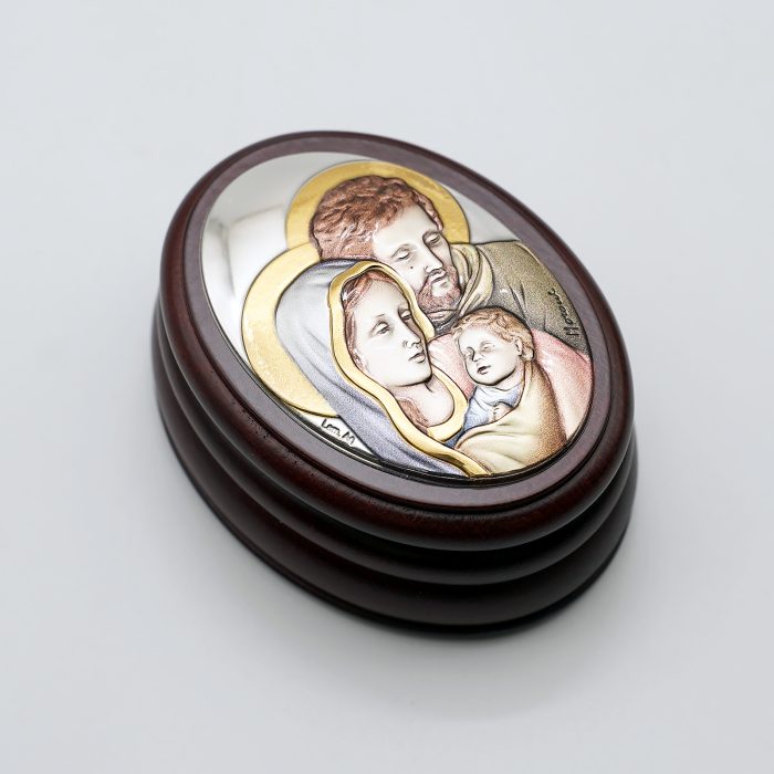 玫瑰念珠-紫檀套装-圣家-彩色-925银浮雕像-带盒 Catholic religious art