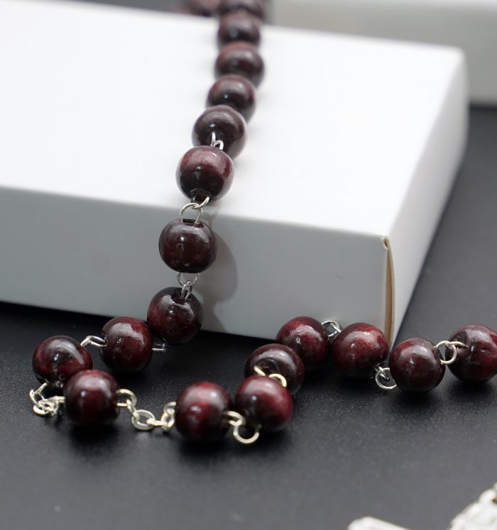 玫瑰念珠-紫檀套装-弥额尔-彩色-925银浮雕像-带盒 Catholic religious art