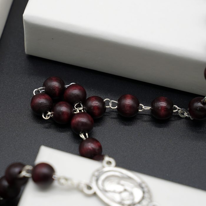 玫瑰念珠-紫檀套装-圣母抱子-彩色-925银浮雕像-带盒 Catholic religious art