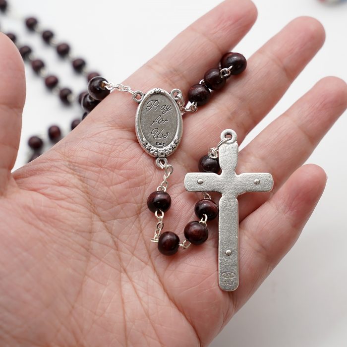 玫瑰念珠-紫檀套装-上主慈悲-彩色-925银浮雕像-带盒 Catholic religious art