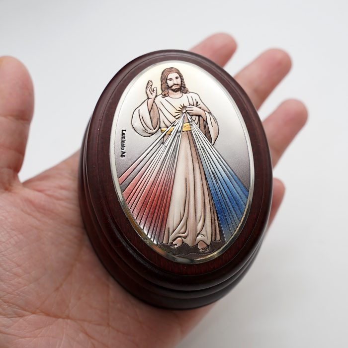 玫瑰念珠-紫檀套装-上主慈悲-彩色-925银浮雕像-带盒 Catholic religious art