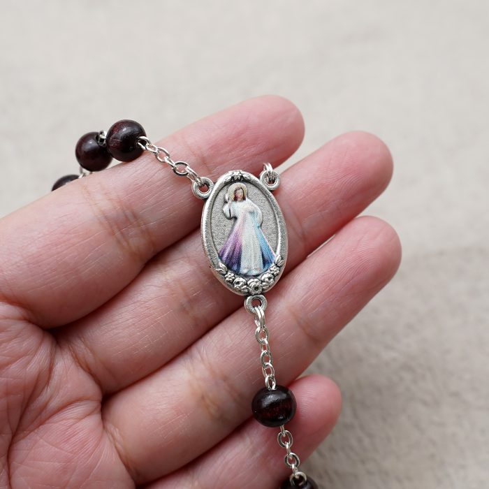 玫瑰念珠-紫檀套装-上主慈悲-彩色-925银浮雕像-带盒 Catholic religious art