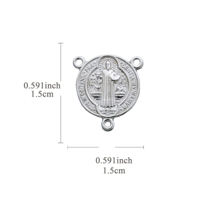 DIY三通-圣本笃-925银-镀铑-1.5cm Catholic religious art