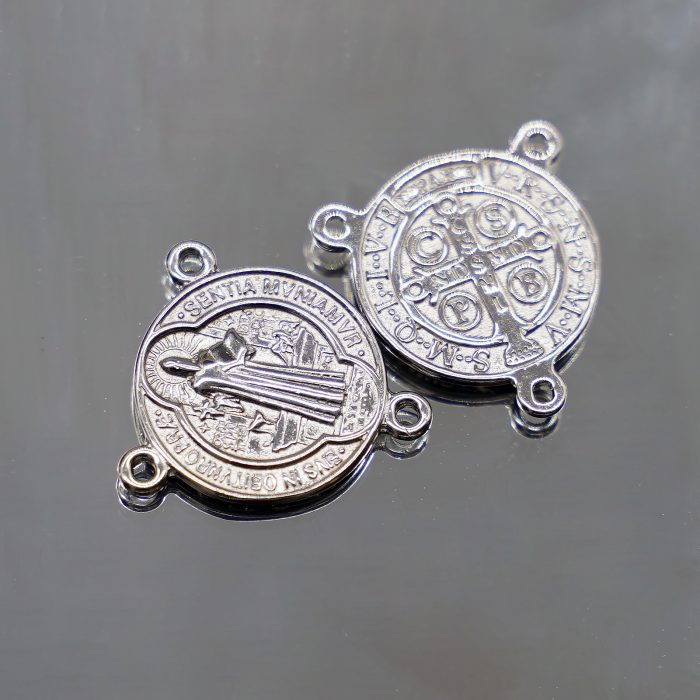 DIY三通-圣本笃-925银-镀铑-1.5cm Catholic religious art