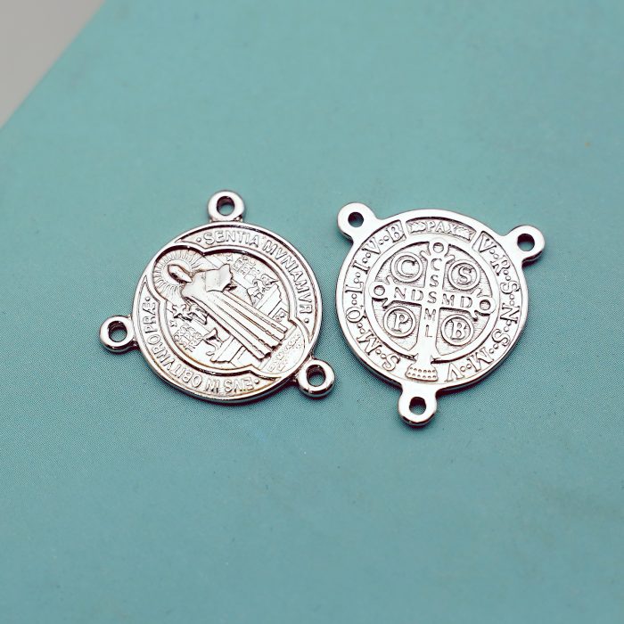 DIY三通-圣本笃-925银-镀铑-1.5cm Catholic religious art