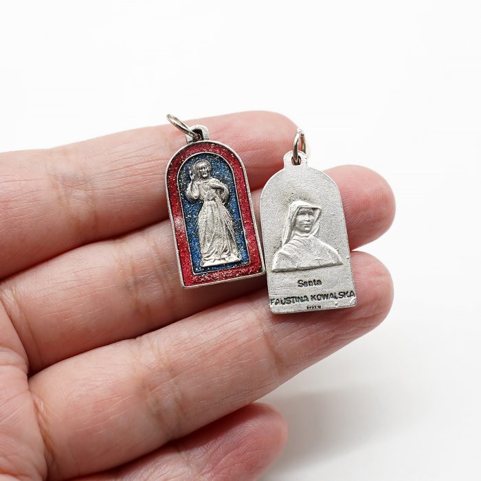 圣牌-傅天娜-上主慈悲-镀珐琅彩-带圈-2.4x1.4cm Catholic religious art