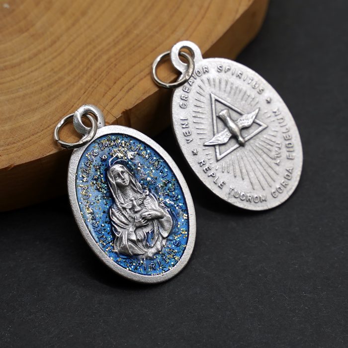 合金圣牌-圣神-蓝珐琅带圈2.5x1.8cm Catholic religious art