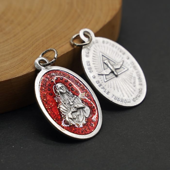 合金圣牌-圣神-红珐琅带圈2.5x1.8cm Catholic religious art