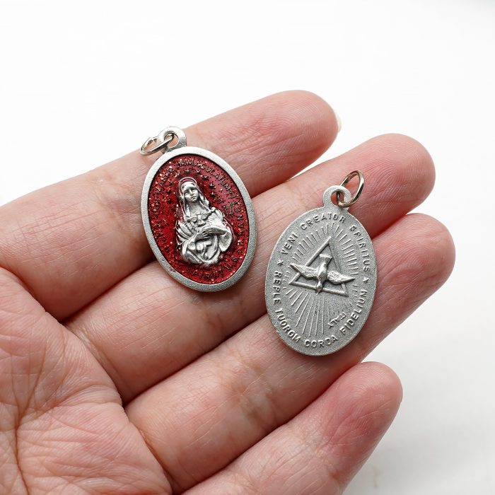 合金圣牌-圣神-红珐琅带圈2.5x1.8cm Catholic religious art