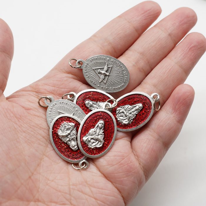 合金圣牌-圣神-红珐琅带圈2.5x1.8cm Catholic religious art