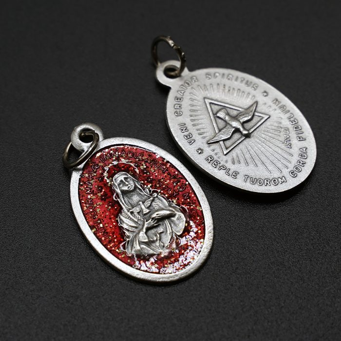 合金圣牌-圣神-红珐琅带圈2.5x1.8cm Catholic religious art