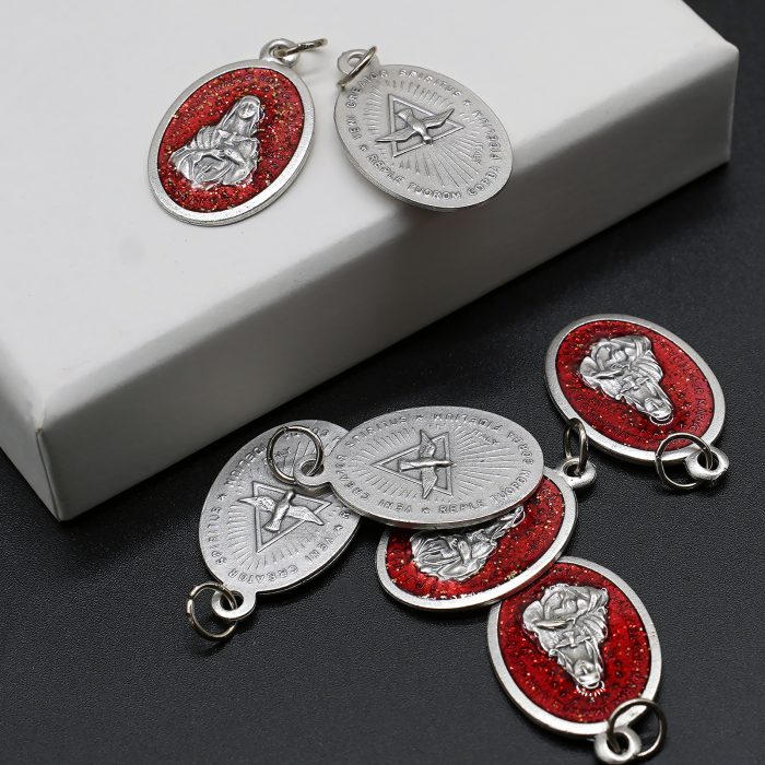 合金圣牌-圣神-红珐琅带圈2.5x1.8cm Catholic religious art