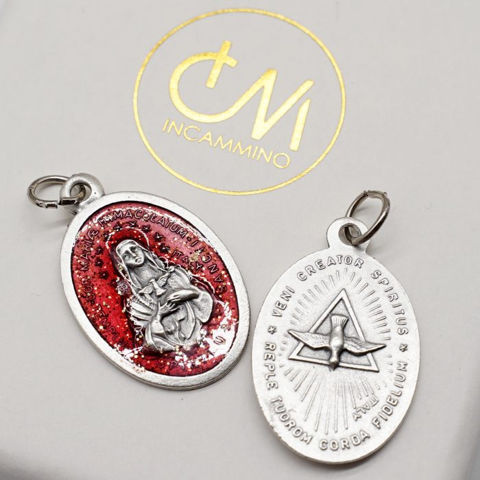 合金圣牌-圣神-红珐琅带圈2.5x1.8cm Catholic religious art