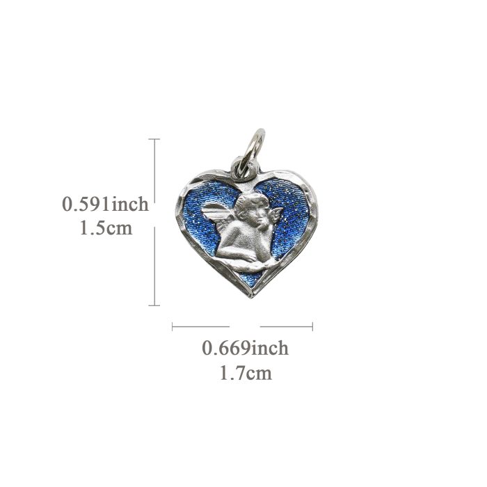 合金圣牌-小天使-桃心-蓝珐琅-1.5x1.7cm Catholic religious art