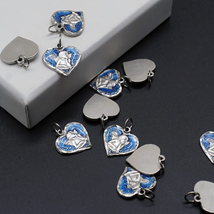 合金圣牌-小天使-桃心-蓝珐琅-1.5x1.7cm Catholic religious art