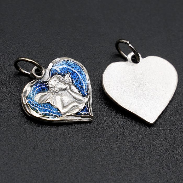 合金圣牌-小天使-桃心-蓝珐琅-1.5x1.7cm Catholic religious art