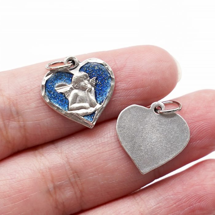 合金圣牌-小天使-桃心-蓝珐琅-1.5x1.7cm Catholic religious art