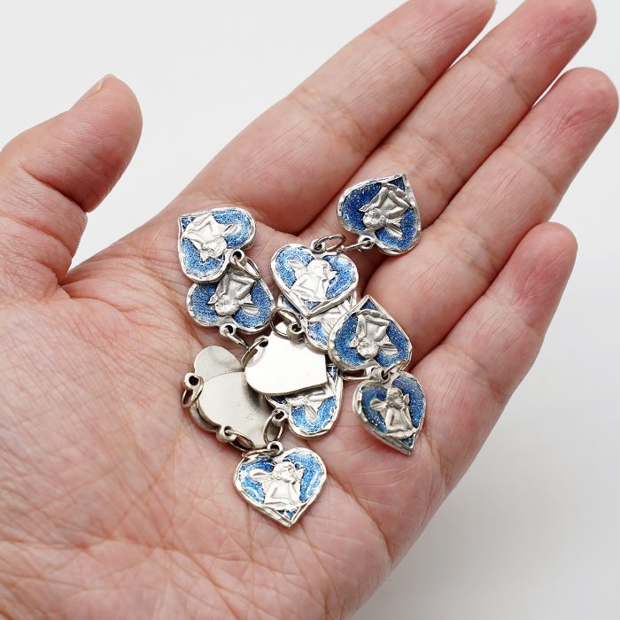 合金圣牌-小天使-桃心-蓝珐琅-1.5x1.7cm Catholic religious art