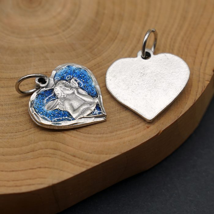 合金圣牌-小天使-桃心-蓝珐琅-1.5x1.7cm Catholic religious art