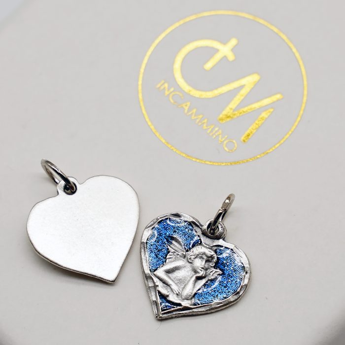 合金圣牌-小天使-桃心-蓝珐琅-1.5x1.7cm Catholic religious art