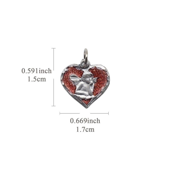合金圣牌-小天使-桃心-红珐琅-1.5x1.7cm Catholic religious art