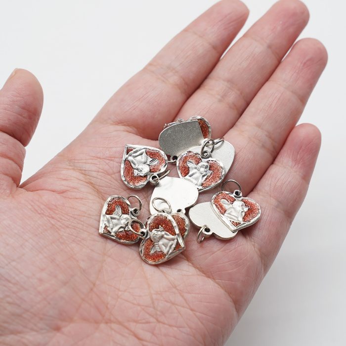 合金圣牌-小天使-桃心-红珐琅-1.5x1.7cm Catholic religious art