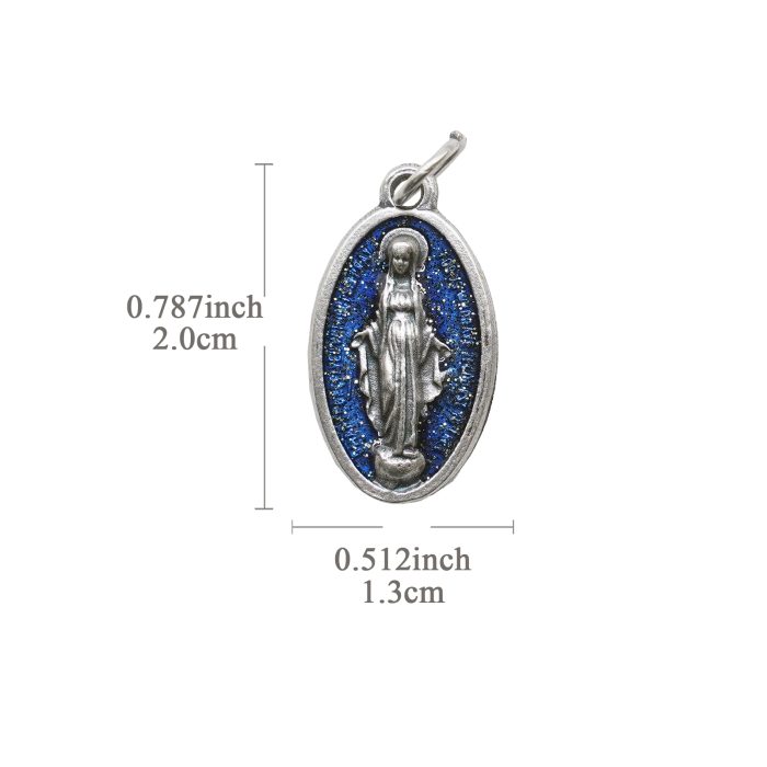 DIY小吊牌-椭圆-圣母显灵-蓝珐琅处理-2x1.3cm Catholic religious art
