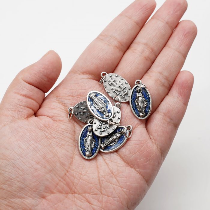 DIY小吊牌-椭圆-圣母显灵-蓝珐琅处理-2x1.3cm Catholic religious art