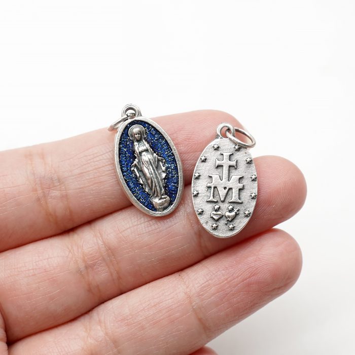 DIY小吊牌-椭圆-圣母显灵-蓝珐琅处理-2x1.3cm Catholic religious art