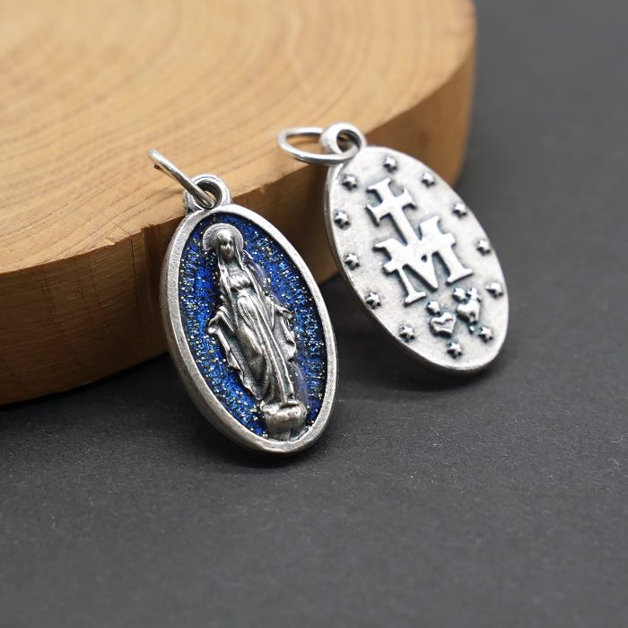 DIY小吊牌-椭圆-圣母显灵-蓝珐琅处理-2x1.3cm Catholic religious art