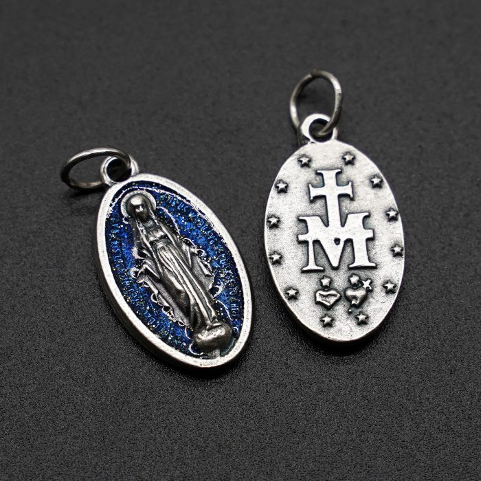 DIY小吊牌-椭圆-圣母显灵-蓝珐琅处理-2x1.3cm Catholic religious art