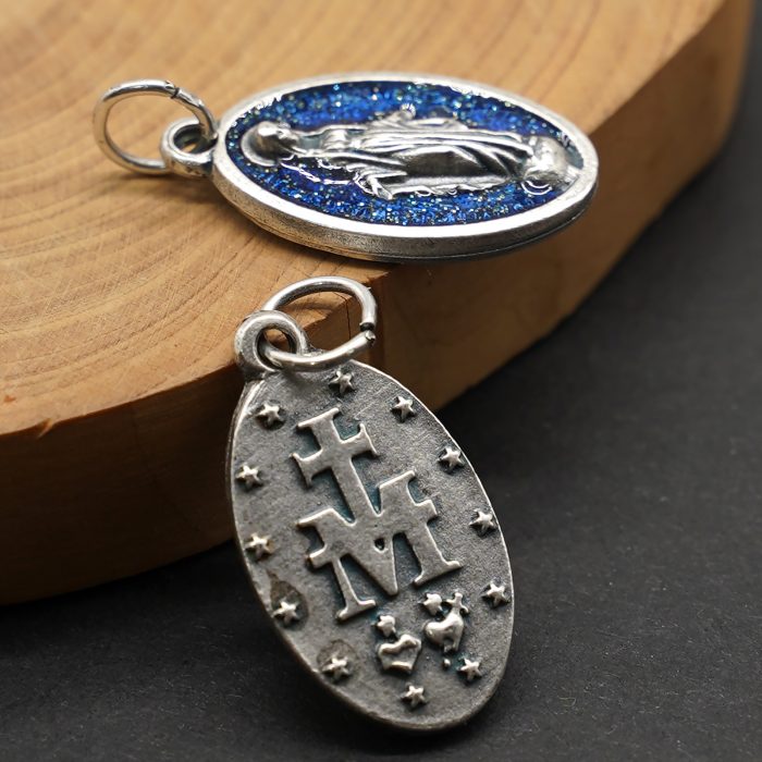 DIY小吊牌-椭圆-圣母显灵-蓝珐琅处理-2x1.3cm Catholic religious art