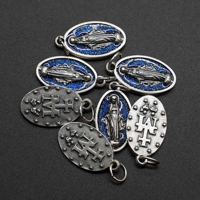 DIY小吊牌-椭圆-圣母显灵-蓝珐琅处理-2x1.3cm Catholic religious art