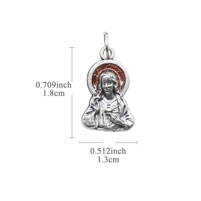 合金圣牌-耶稣圣心-红珐琅带圈-1.8x1.3cm Catholic religious art