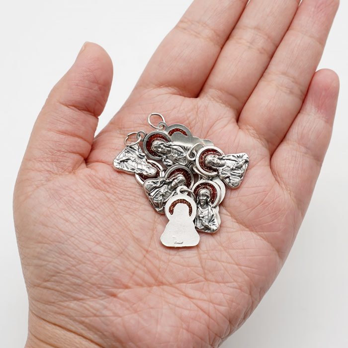 合金圣牌-耶稣圣心-红珐琅带圈-1.8x1.3cm Catholic religious art